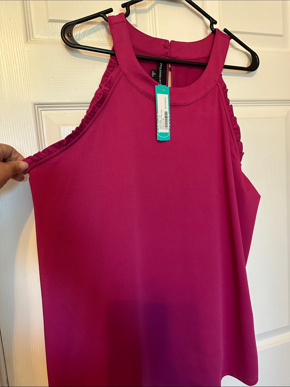 Ruffled Edge High-Neck Halter - Dayce Halter Knit Tank Magenta